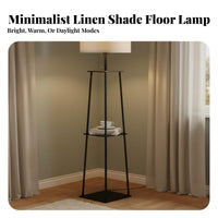 3-Way Dimmable Shelf Floor Lamp Space-Saving Design Floor Lamp with Storage Shelves Soft Glare-Glare-Reducing Light LED Bulb Included for Students, Book Lovers, Homeowners, Living Room, Bedroom, Office, Reading Nook