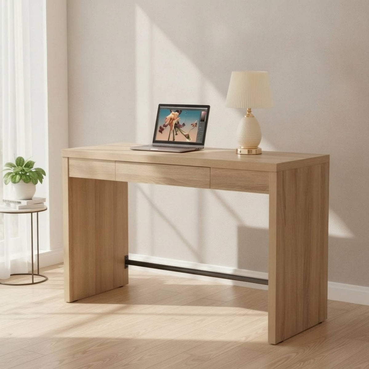 Computer Desk Minimalist Desk with Drawer Wood-Grain Study Table for Remote Workers, Students, Home Office, Bedroom
