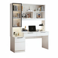 Desk with Bookshelf Combo Multi-functional Desk Bookshelf Combo Workstation with Shelves Drawers Cabinet Solid Wood Suitable for Students Adults Bedroom Home Office