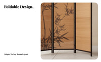 Chinese Design Bamboo-Print Folding Screen Foldable Design 4-Panel Woven Divider Freestanding Room Separator Provides Privacy for Zen Lifedesign Enthusiasts, Apartment Dwellers, Away Fromice Managers, Balcony, Bedroom, Restaurant, Studio
