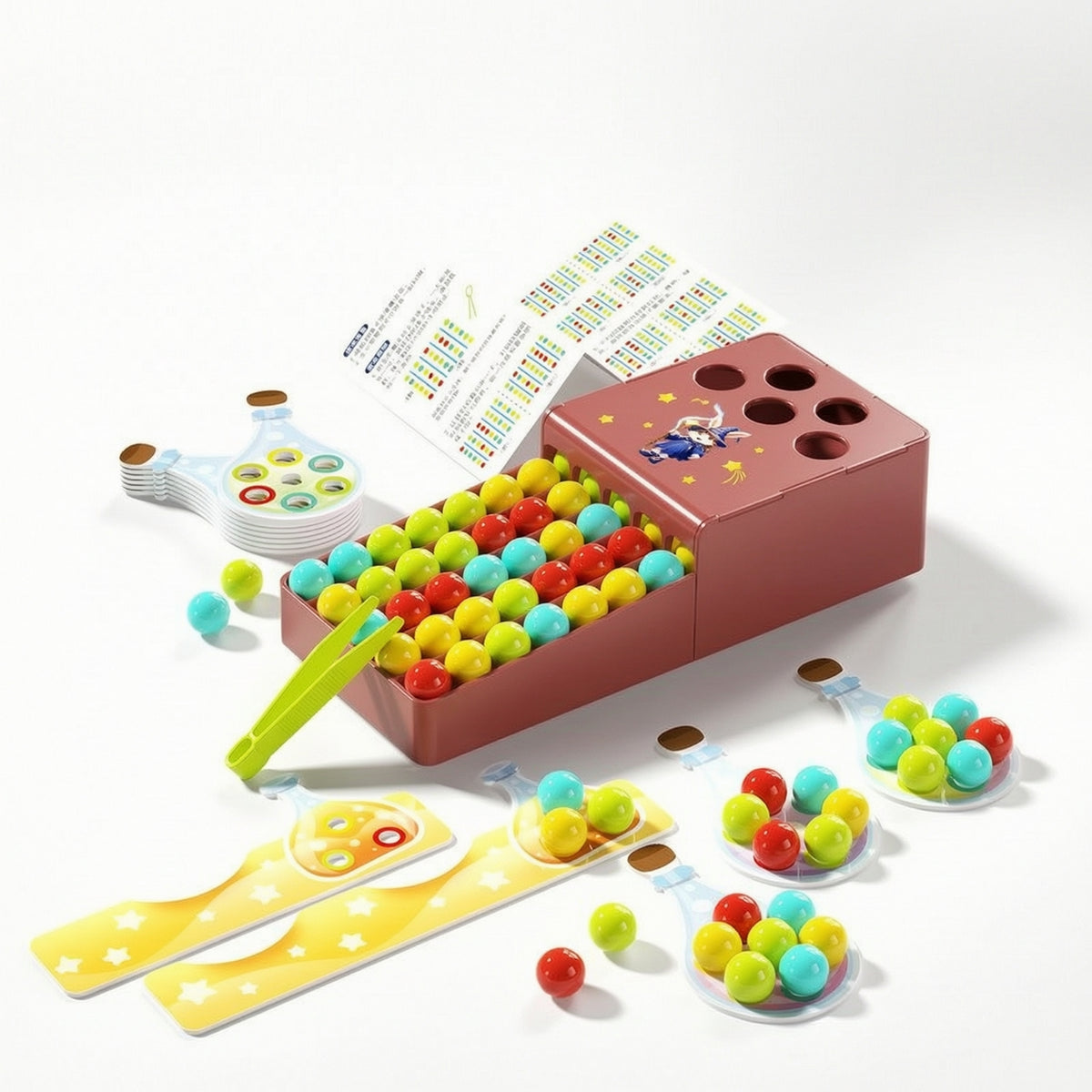 Marble Game with Tongs Tabletop Ball Matching Toy Desktop Sorting Game Interactive Portable for Preschoolers, Classroom