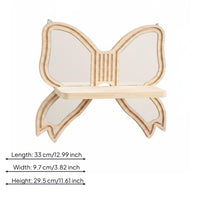Decorative Butterfly Mirror Shelf Wood Finish Mirror Wall Decor Shelf Space Saving for Bedroom, Entryway