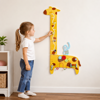 Children's Activity Panel, With Height Chart, Wall Panel, Wooden Educational Wall Panel, For Ages 4-6, Montessori, Wall-Mounted Toy to Develop Finger Dexterity & Concentration