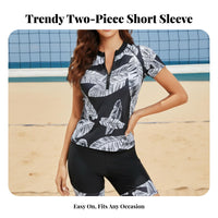 Short Sleeve Wave Suit Sun Protection Zip Front Wave Ing Aquatic Suit Fastener Front Aquatic Top and Shorts Block Material