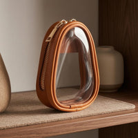 Jewelry Storage Pouch Leather-Like Portable Jewelry Pouch Gold-Tone Hardware Oval Shape