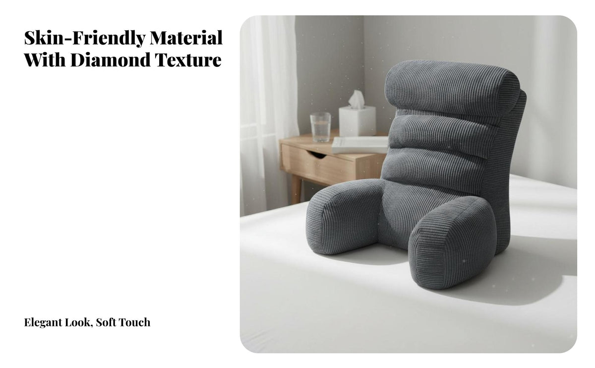 Elderly Support Backrest Ergonomic Design Bed Rest Support Cushion with Arms Soft Breathable Textile Bed Rest Lounger Cushion for Adults, Bedroom