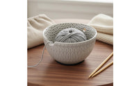 Prevents Tangles Ceramic Yarn Bowl Decorative Patterns Yarn Holder Bowl Embossed Exterior Crafting Tool Polished Glazed Interior for Knitters, Crocheters, Crafters