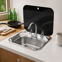 Portable Sink, Car Camping RV Sink, With Lid and Faucet, Stainless Steel, 415x365x150mm