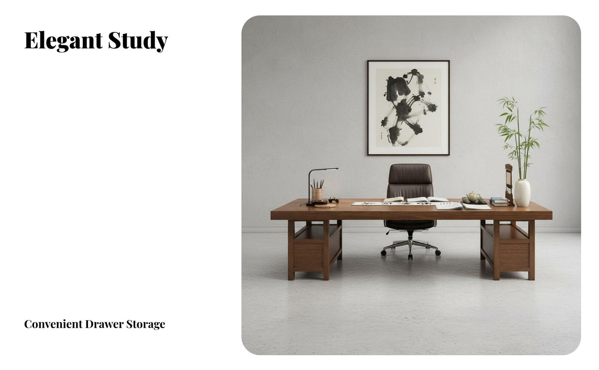 Wide Desktop Chinese Design Writing Table Thick Tabletop Chinese Design Calligraphy Table Sturdy and Stable Design Solid Wood Calligraphy Desk Polished Finish for Calligraphers, Artists, Consultation Room