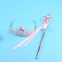 儿童发光皇冠公主头饰小女孩生日快乐带灯公主皇冠发光水钻魔法棒 发光翅膀+皇冠蓝色+魔法棒+面具