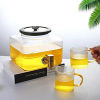 Water Dispenser with Tap, High Borosilicate Glass Water Jug and Drink Dispenser, Stainless Steel Spigot, Screw Lid for Iced Tea and Cold Brew