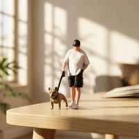 Miniature Figurine Man Walking Shar Pei Dog for Diorama Decoration
