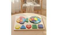 Smooth Wooden Puzzle with Geometric Shapes Bright Colors Wooden Shape Puzzle Preschool Shape Sorter Educational for Preschoolers, Playroom