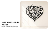 Black Floral Heart Wall Decor Matte Finish for Hotel, Garden, Office