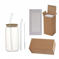 Modern Design Glass Cup with Bamboo Lid and Straw Easy to Clean Glass Tumbler with Bamboo Lid and Straw for Adults, Kitchen, Office, Parties