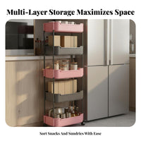 Multi-Tier Storage Rack Versatile Slim Rolling Cart Slim Organizer Trolley 360° Rotating Wheels Mobile Storage Shelf for Office