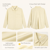 Shirts for Women Loose Fit Beach Cover Up with Sun Protection, Lightweight Polyester Blouse with Stylish Back Slit Design, Plus Size White