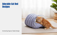 Hooded Pet Bed Enclosed Design Hooded Feline Bed with Ribbon Warm and Snug Pet House for Kittens, Small Dogs, Winter Use, Sleeping, Living Room