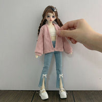 Dolls Clothes, White Knit V-Neck Doll Cardigan, Loose Fit Baby Doll Cardigan for 18 Inch Dolls, Pretend Play