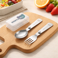 Portable Cutlery Set, For Kids, Spoon, Fork, Set, 304 Stainless Steel, Foldable, With Silent Case, Outdoor, Camping, For Bento
