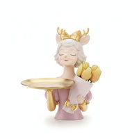 Decorative Deer Figurine with Tray Sculpted Deer Statue with Tray Attractive Tabletop Organizer Beautiful for Entryway, Dresser, Vanity