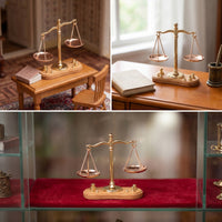 Balance Scale with Wooden Base Vintage Style Miniature Furniture Set Gold Tone Ornament for Collectors, Hobbyists