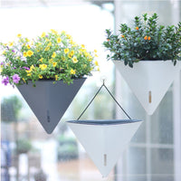 Drill-Effortless Installation Plastic Wall Hanging Flower Pot Easy to Hang Self Watering Wall Planter Lightweight Nordic Design Triangle Planter Detachable Design for Indoor