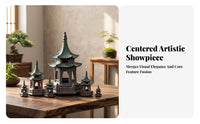 6 Pieces Glazed Finish Hexagonal Pavilion Ornament Layered Eaves Miniature Pagoda Pavilion Open-Sided Pagoda Ornament Molded Base for Aquariums