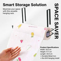 Cabinet Hanging Rack and Storage Organizer for Daily Use, Iron Under Paper Towel Holder with Spray Painted Finish