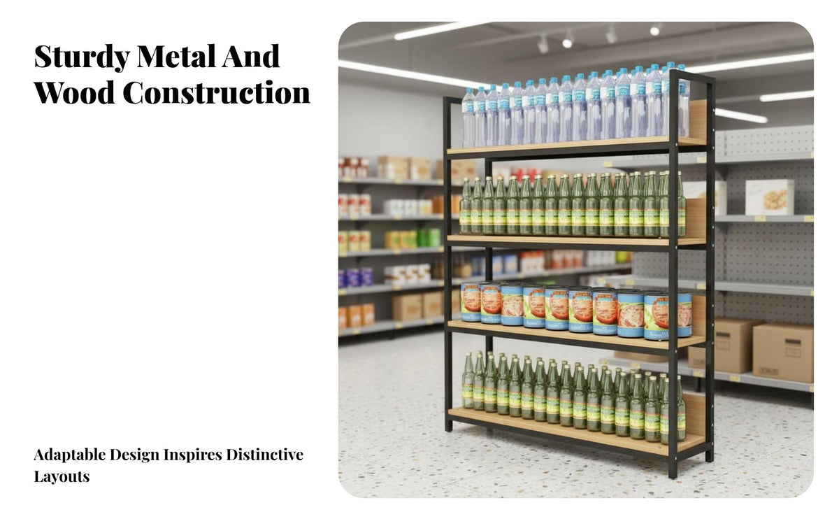 Supermarket Display Rack Sturdy and Sturdy Double Sided Gondola Shelving High Load Capacity Multi-Tier Store Shelf for Retailers, Shop, Pharmacy
