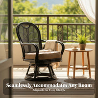 Ergonomic Backrest Japanese Design Leisure Chair Lightweight Rattan Swivel Chair Reversible Cushion Wicker Armchair No Assembly Required for Adults, Homeowners, Design Enthusiasts, Tea Room, Balcony, Sunroom, Bedroom