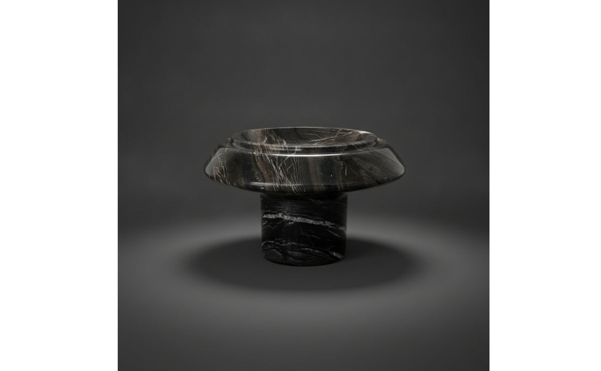 Marble Tray with Cylindrical Base Polished Mushroom Tray Sculptural for Living Room, Display Shelf, Study