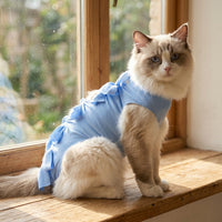 Cat Recovery Suit with Tie Straps, Round Neck Post Surgery Cat Suit and Cat Belly Protector, Suit Abdominal for Anti Licking Daily Use Comfort