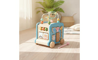 Educational Wooden Activity Cart Learning Wooden Busy Box Cart Interactive Activity Play Cube Safe for Babies, Nursery