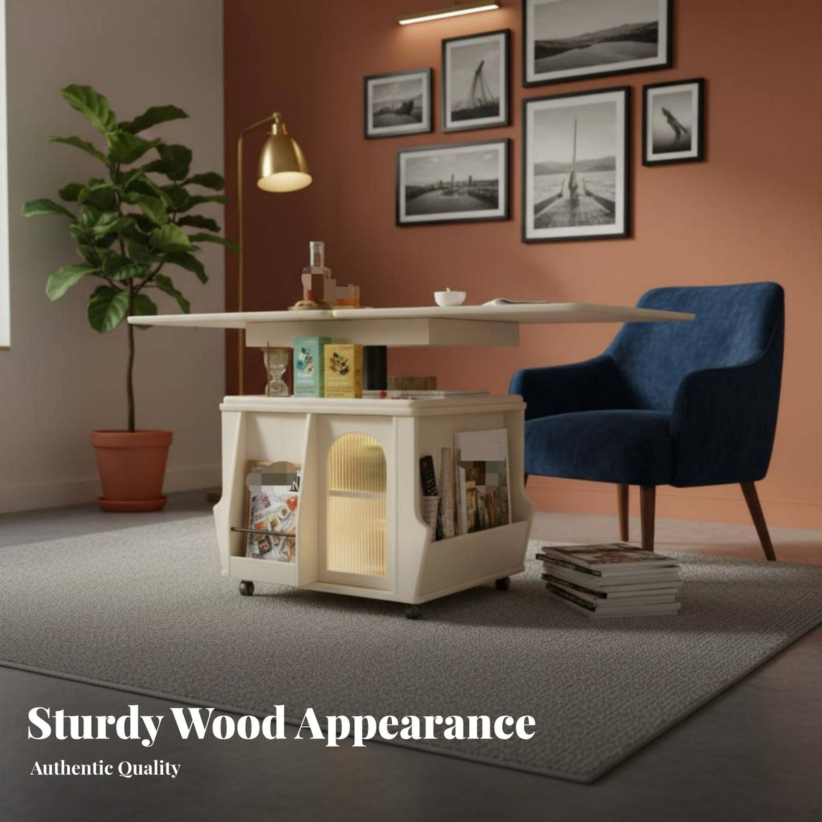 Multi-Functional elevatingTop Coffee-to-Dining Table Height-Adjustable Household Furniture Space-Saving Mobile with casters for Small Apartment Dwellers, Families, Homeowners, Living Room, Home Office