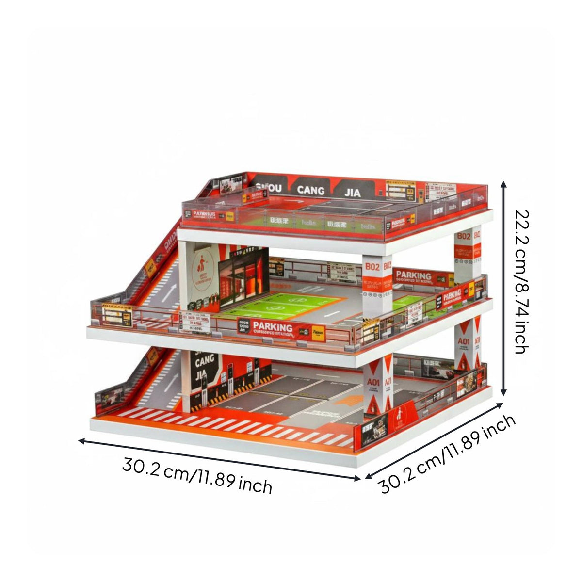 1:64 Parking Garage Diorama Detailed Ramp Parking Lot Scene PVC Material Toy Model Display for Collection