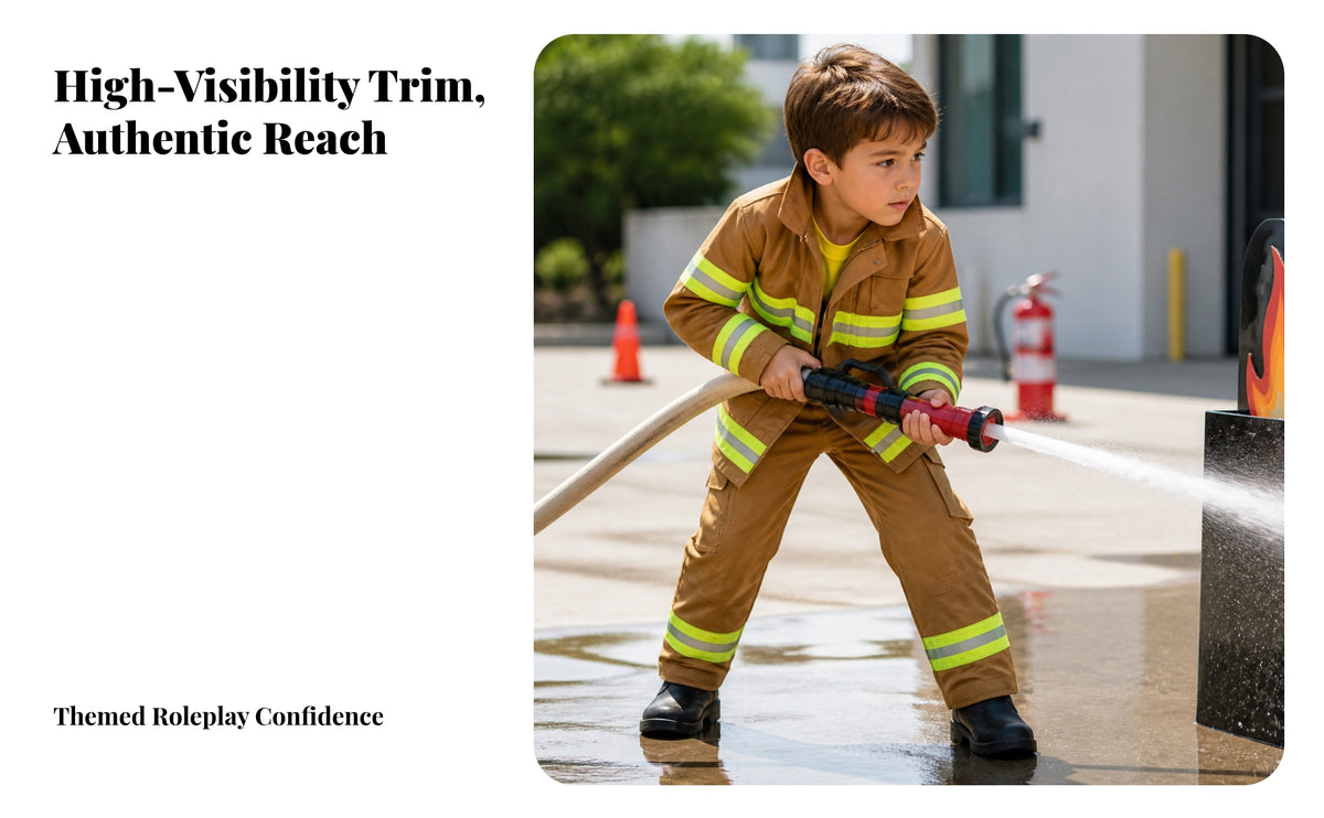 Realistic Firefighter Costume | Bright Reflective Stripes, Practical utility pockets, Fireman Outfit, for Role Play