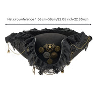Tricorn Hat with Lace Trim Wide Brim Gothic Tricorn Hat Structured for Cosplayers, Photo Shoots