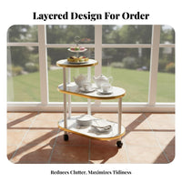 Space-Saving 3-Tier Rolling Utility Cart Strong Load-Bearing 3-Tier Rolling Cart with Tabletop Sturdy Frame Side Table Safety Guardrail for Apartment Dwellers, Away Ice Workers, Living Room, Small Areas, Bedroom, Bathroom
