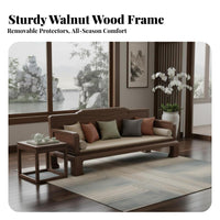 Solid Wood Arhat Bed Mortise and Tenon Joinery Walnut Arhat Couch Ergonomic Design New Chinese Design Daybed for Collectors, Adults, Reception Area