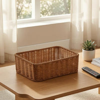 Hand Woven Tray Basket Rounded Edges Rattan Storage Basket Light Brown
