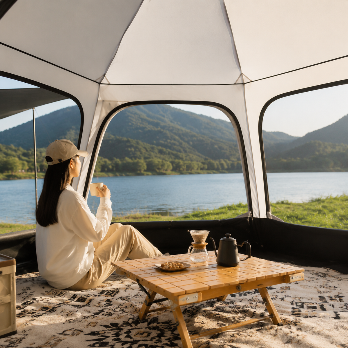 Pop-Up Tent, Aluminum Pole Tent, Lightweight, Easy Setup, For 4-6 People, Hexagonal Tent, 280x240x155cm