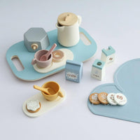 Wooden Coffee Toy Set Pastel Pretend Coffee Set Printed Labels Kids Tea Service