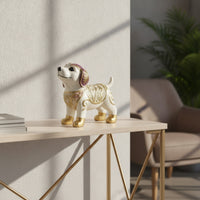 Ornate Dog Figurine Floral Dog Statue Tabletop Canine Sculpture Metallic-Finish for Collectors, Living Room, Bookshelf, Entryway, Office Desk