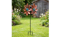 Kinetic Metal Pinwheel with Gem Accents Outdoor Wind Rotor with Stake Yard Metal Wind Rotor Lawn for Homeowners