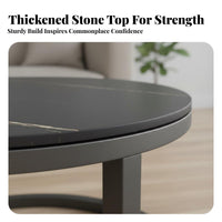2 Pieces Modern Design Round Coffee Table Pair with Drawer Marble Grain Top Nesting Tables with Storage Space-Saving Household Furnishing Sturdy Frame for Homeowners, Apartment Dwellers, Interior Decorators, Living Room, Small Areas, Lounge Area, Bedroom