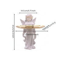 Praying Angel Figurine White Finish Angel Tray Holder Small Item Tray Statue Gold Toned Tabletop