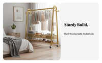 Rolling Clothes Rack with Shelves Mobile Design Rolling Clothes Rack with Shelf Easy to Assemble Clothing Organizer for Home Dwellers, Bedroom