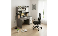 Spacious Desktop Computer Desk with Bookshelf Sturdy Construction Study Table with Storage Shelves Long-Lasting Material Desk with Hutch Paint-Unfinished Finish for Students, Bedroom, Dorm Room