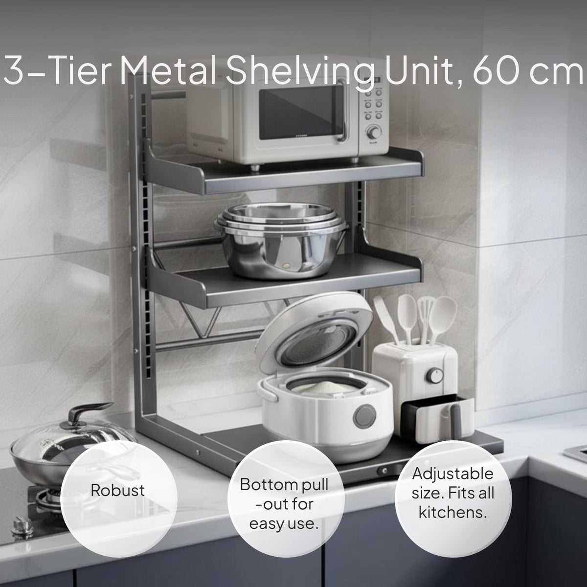 Microwave Oven Rack with Pull-Out Drawer, Carbon Steel